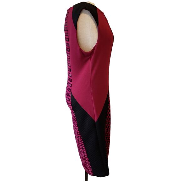 Eci New York Dress Womens 10 Midi Burgundy Black Sleeveless Colorblock Workwear - Picture 6 of 12